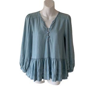 American Eagle Chambray Ruffle Peplum Top